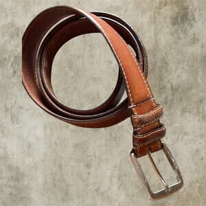 Allen Edmonds Brown Leather Belt Men’s XL Long 49” Silver Buckle